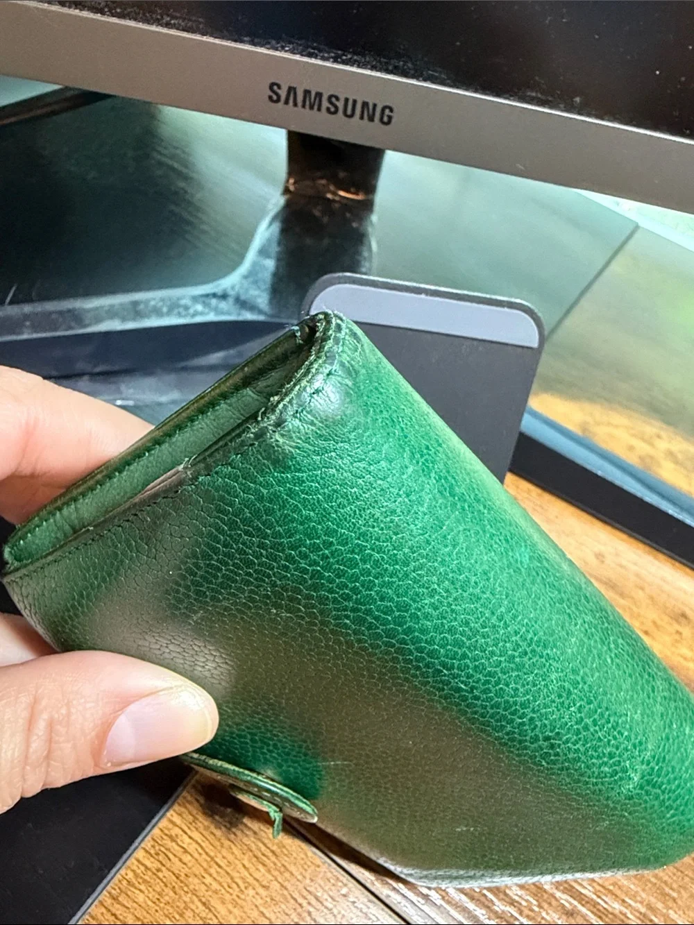 CHANEL Green Quilted CC Leather Wallet